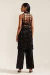 Shop_MINI SONDHI_Black Crepe Embroidery Ari Jacket Lapel Collar Fringe Psychedelic And Pant Set _at_Aza_Fashions