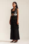 MINI SONDHI_Black Crepe Embroidery Ari Jacket Lapel Collar Fringe Psychedelic And Pant Set _Online_at_Aza_Fashions