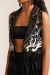 Buy_MINI SONDHI_Black Crepe Embroidery Ari Jacket Lapel Collar Fringe Psychedelic And Pant Set _Online_at_Aza_Fashions