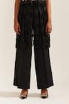 Shop_MINI SONDHI_Black Crepe Embroidery Ari Jacket Lapel Collar Fringe Psychedelic And Pant Set _Online_at_Aza_Fashions