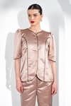 Buy_Enness Studio_Beige Satin Leaf Audrey Shirt And Pant Set _Online_at_Aza_Fashions