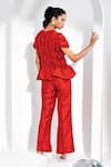 Shop_Enness Studio_Red Bubble Crepe Round Abbey Ruched Top And Pant Set _at_Aza_Fashions