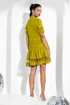 Shop_Enness Studio_Green Latte Crepe Mandarin Collar Soleil Fit And Flare Dress _at_Aza_Fashions