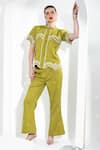 Buy_Enness Studio_Green Banana Crepe Mandarin Collar Embroidered Top And Pant Set _at_Aza_Fashions