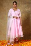 Buy_POMCHA JAIPUR_Pink Anarkali And Pant Cotton Embroidered Gota Lace Round Set _at_Aza_Fashions