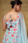 POMCHA JAIPUR_Blue Anarkali And Pant Cotton Printed Floral Round Set _at_Aza_Fashions