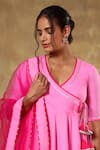 Buy_POMCHA JAIPUR_Pink Cotton Lace Trims V Neck Detailed Angrakha Set 