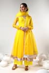 Shop_POMCHA JAIPUR_Yellow Organza Embroidered Gota Lace V Neck Anarkali Set _Online_at_Aza_Fashions