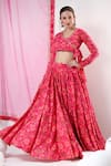 Buy_POMCHA JAIPUR_Pink Lehenga And Blouse Cotton Printed Floral V Neck Pattern Set _at_Aza_Fashions