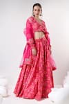 POMCHA JAIPUR_Pink Lehenga And Blouse Cotton Printed Floral V Neck Pattern Set _at_Aza_Fashions