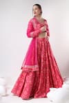 Buy_POMCHA JAIPUR_Pink Lehenga And Blouse Cotton Printed Floral V Neck Pattern Set 