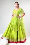 Buy_POMCHA JAIPUR_Green Lehenga And Blouse Cotton Embroidered Gota Lace Round Set _at_Aza_Fashions