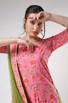 Shop_POMCHA JAIPUR_Pink Kurta And Sharara Cotton Printed Floral Round Set _at_Aza_Fashions