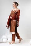 Buy_POMCHA JAIPUR_Brown Kurta And Pant Cotton Silk Placement Embellished Gota Straight Set _Online_at_Aza_Fashions