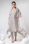 Buy_POMCHA JAIPUR_White Kurta And Pant Cotton Print Floral V Neck Straight Set _at_Aza_Fashions