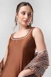 Buy_POMCHA JAIPUR_Brown Kurta And Pant Cotton Silk Embellished Gota Lace Scoop Neck Plain Set _Online_at_Aza_Fashions