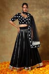 Buy_POMCHA JAIPUR_Black Blouse And Lehenga Cotton Embellished Polka Dots Leaf Neck Pattern Set _at_Aza_Fashions