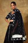 Buy_POMCHA JAIPUR_Black Blouse And Lehenga Cotton Embellished Polka Dots Leaf Neck Pattern Set _Online_at_Aza_Fashions