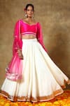 Buy_POMCHA JAIPUR_Pink Blouse Taffeta Silk Embellished Lace Trims Leaf Neck Detailed Lehenga Set _at_Aza_Fashions