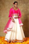 Shop_POMCHA JAIPUR_Pink Blouse Taffeta Silk Embellished Lace Trims Leaf Neck Detailed Lehenga Set _Online_at_Aza_Fashions