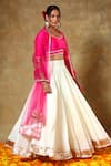 POMCHA JAIPUR_Pink Blouse Taffeta Silk Embellished Lace Trims Leaf Neck Detailed Lehenga Set _at_Aza_Fashions