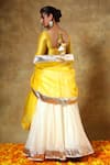 POMCHA JAIPUR_Yellow Blouse And Lehenga Cotton Silk Embellished Lace Trims Leaf Off White Set _Online_at_Aza_Fashions