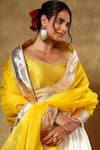 Buy_POMCHA JAIPUR_Yellow Blouse And Lehenga Cotton Silk Embellished Lace Trims Leaf Off White Set _Online_at_Aza_Fashions