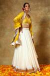 Shop_POMCHA JAIPUR_Yellow Blouse And Lehenga Cotton Silk Embellished Lace Trims Leaf Off White Set _Online_at_Aza_Fashions