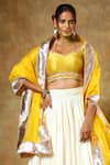 POMCHA JAIPUR_Yellow Blouse And Lehenga Cotton Silk Embellished Lace Trims Leaf Off White Set _at_Aza_Fashions