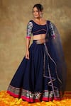 Buy_POMCHA JAIPUR_Blue Blouse And Lehenga Cotton Embellished Lace Trims Scoop Neck Set _at_Aza_Fashions