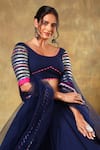 Buy_POMCHA JAIPUR_Blue Blouse And Lehenga Cotton Embellished Lace Trims Scoop Neck Set _Online_at_Aza_Fashions