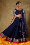 POMCHA JAIPUR_Blue Blouse And Lehenga Cotton Embellished Lace Trims Scoop Neck Set _at_Aza_Fashions