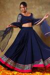 Buy_POMCHA JAIPUR_Blue Blouse And Lehenga Cotton Embellished Lace Trims Scoop Neck Set 