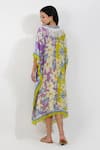 Shop_Devyani Mehrotra_Green Viscose Muslin Printed Vintage Floral Scallop V Neck Kaftan _at_Aza_Fashions