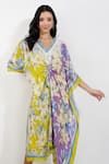 Devyani Mehrotra_Green Viscose Muslin Printed Vintage Floral Scallop V Neck Kaftan _Online_at_Aza_Fashions