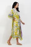 Shop_Devyani Mehrotra_Green Viscose Muslin Printed Vintage Floral Scallop V Neck Kaftan _Online_at_Aza_Fashions