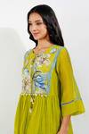 Buy_Devyani Mehrotra_Green Chanderi 40 Gms Printed Floral Keyhole Yoke Dress _Online_at_Aza_Fashions