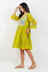 Devyani Mehrotra_Green Chanderi 40 Gms Printed Floral Keyhole Yoke Dress _at_Aza_Fashions