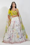 Buy_Devyani Mehrotra_Ivory Dupion Printed Summer Floral V Neck Lehenga Set _at_Aza_Fashions