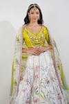 Shop_Devyani Mehrotra_Ivory Dupion Printed Summer Floral V Neck Lehenga Set 