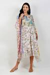 Buy_Devyani Mehrotra_Multi Color Viscose Muslin Printed Floral Keyhole Shabby Panelled Kaftan _at_Aza_Fashions