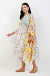 Devyani Mehrotra_Multi Color Viscose Muslin Printed Floral Keyhole Shabby Panelled Kaftan _at_Aza_Fashions