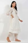 Devyani Mehrotra_Ivory Viscose Chiffon Embroidery Flirty Pleats Shabby A Line Tunic And Pant Set _at_Aza_Fashions