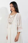 Shop_Devyani Mehrotra_Ivory Viscose Chiffon Embroidery Flirty Pleats Shabby A Line Tunic And Pant Set 