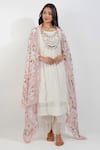 Buy_Devyani Mehrotra_Ivory Viscose Chiffon Embroidery Flirty Pleats Shabby A Line Tunic Pant Set _at_Aza_Fashions