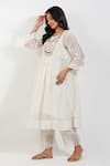 Devyani Mehrotra_Ivory Viscose Chiffon Embroidery Flirty Pleats Shabby A Line Tunic Pant Set _at_Aza_Fashions