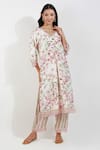 Buy_Devyani Mehrotra_Ivory Viscose Chiffon Printed Vintage Floral V Neck Kurta Set 