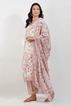 Devyani Mehrotra_Ivory Viscose Chiffon Printed Vintage Floral V Neck Kurta Set _Online