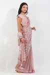 Devyani Mehrotra_Pink Viscose Chiffon Printed Floral Stripe Saree With Unstitched Blouse Piece _at_Aza_Fashions