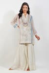 Buy_Devyani Mehrotra_Ivory Viscose Chiffon Printed Floral Mandarin Collar Shabby Kurta Gharara Set 